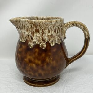 VTG McCoy USA SIGNED Pottery Brown Glaze Drip Pitcher 6.5” CottageCore Farmhouse